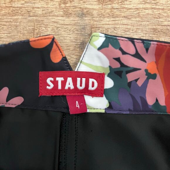 STAUD Austin Pants Size 4 Satin Floral Bloom Flares Black - Picture 7 of 16